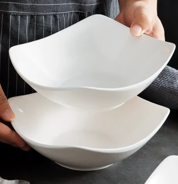 Pure White Minimalist Square Plate, High-Aesthetic Ceramic Bowl/Dish for Home, Salad Plate, Deep Soup Plate, Microwave Safe