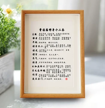 Zeng Guofan's Twelve Rules for Self-Cultivation Inspirational Calligraphy Art Print with Solid Wood Frame, Desktop Motto Ornament A3