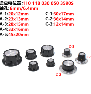 5-Pack Potentiometer Knobs - Models A-3, A-2, A-1, A-4, A-5, C-1/2/3 for Wirewound Potentiometers