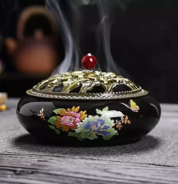 Large Ceramic Mosquito Coil Burner, Mini Household Incense Coil Holder for Agarwood and Sandalwood, Indoor Aromatherapy Censer with Tray
