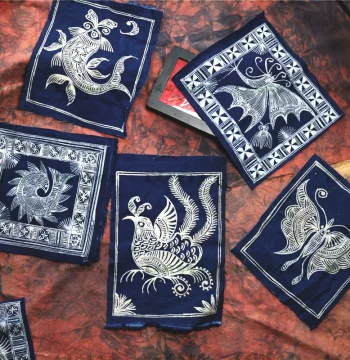 Chunfengyu Ethnic Style Handmade Blue Dye Wax Painting Decorative Painting Minority Characteristic Restaurant Wall Hanging Wax Dyed Coaster 01