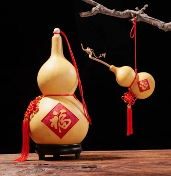 Chinese Knot Water Gourd Ornament with 'Fu' Character Opening, Natural Extra-Large Gourd Pendant for Home Decor and Gifts