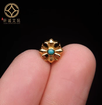 Original 925 Silver Gold-Plated Cross Star Inlaid with Turquoise Back Cloud Pendant Waist Bead Spacer Bead String Bead DIY Cultural Play Accessory Bead