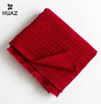 Red Chanel-Style Fabric for Engagement Bouquet Wrapping – Wedding Knitted Velvet Cloth, Festive Red Floral Material