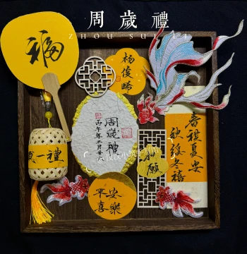 Pure Handwritten Custom Chinese First Birthday Ceremony Photo Prop - Dongba Paper Full Moon Gift Card and Photography Accessory