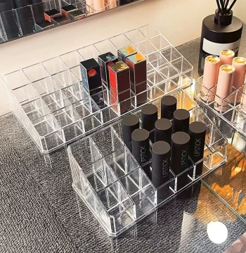 Transparent Deepened Lipstick Organizer for Cosmetics, Skincare, Lip Gloss, and Glaze - Desktop Storage Box with Lipstick Grid Display Stand