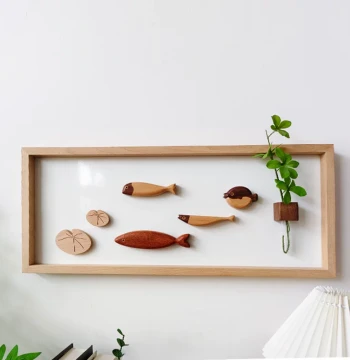 Original Design Solid Wood Decorative Wall Art Real Wood Fish Nordic Ins Style Living Room Entryway Background Wall Dining Room Refrigerator Magnet