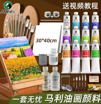 Marie's Oil Paint Tool Set for Beginners, 24 Colors, Professional Art Supplies Including Palette Knives and Canvas Frames