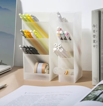 Pen Holder Storage Box Transparent Slanted Insert Minimalist