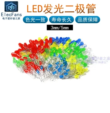 F3/5mm Through-Hole Light-Emitting Diodes, LED Bulbs, Small Indicator Chips in White, Red, Yellow, Blue, Green, Purple, and RGB