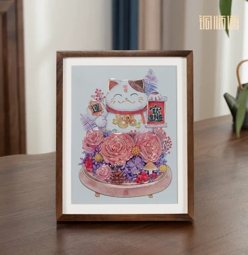 Tong Shifu Hand-Engraved Copper Sculpture Painting "Lucky Cat (Desktop)" for Study and Office Decoration