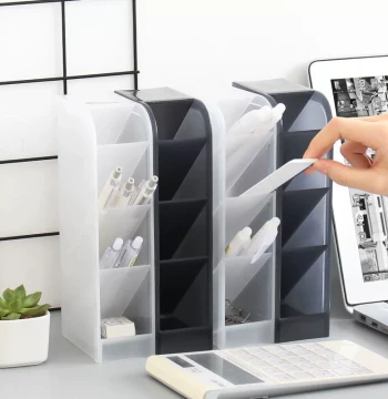 Pen Holder Slant-Insert Transparent Grid Desktop Storage