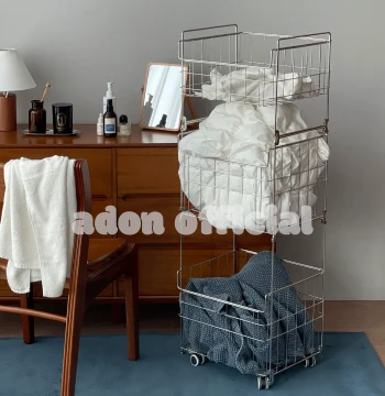 304 Stainless Steel Multi-Layer Detachable Rolling Laundry Basket, Large Capacity Storage Hamper on Wheels