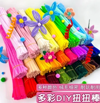 Macaron Pipe Cleaner Flower Bouquet DIY Kit for Kindergarten - Braided Tulip, Sunflower, and Rose Craft with Dense Chenille Stems