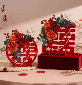 Wedding Room Decorations, Engagement Setup Ornaments, 3D Double Happiness Characters for Living Room and Bedroom, Tabletop Floral Arrangements, Comprehensive Wedding Supplies