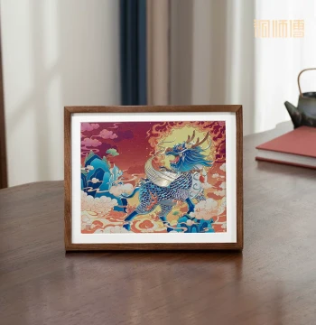 Tong Master Hand Engraved Copper Sculpture Painting "Qilin Presents Auspiciousness (Desktop)" Study Room Office Decorative Painting