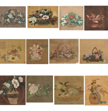 Gongbi Painting Printed White Line Draft Small Piece Song Dynasty Flower Basket Series HD Line Drawing for Beginners Copying and Tracing