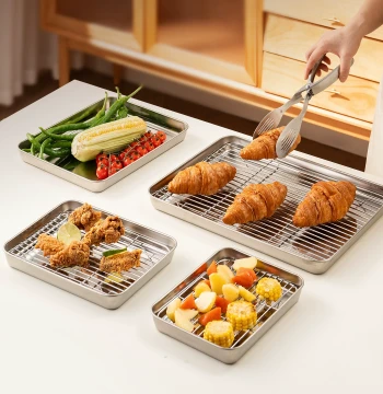 onlycook 304 Stainless Steel Oil Drain Tray with Rack: Rectangular Prep Platter Specialized for Fried Skewers and BBQ