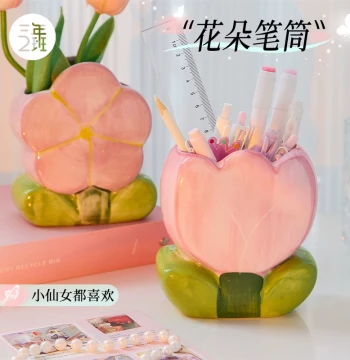 Tulip Pen Holder Ceramic Large Capacity Cute Desktop Organizer