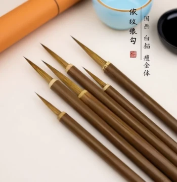 Wolf Hair Calligraphy Brush: Long-Tip Fine Liner for Outline Drawing, Watercolor, White-Line Sketching, Traditional Chinese Painting, and Leaf Vein Detailing (Huzhou Brush)