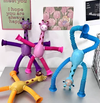 Suction Cup Giraffe Transformable Light-Up Cartoon Stretch Toy, Interactive Parent-Child Pull Tube Stress Relief Toy and Gift for Boys and Girls