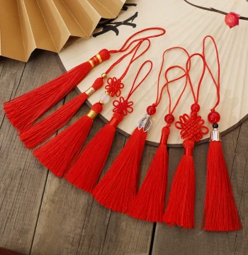 Tassel Fringes for Lantern Decoration, Handcraft Materials, Hanging Tassels for Candy Boxes and Invitations, Mini Red Chinese Knots