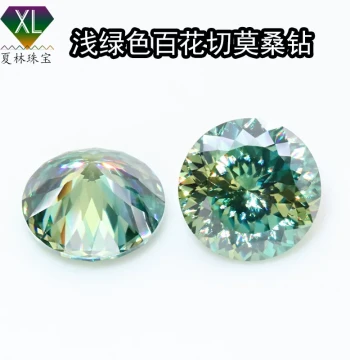 Cross-Border Supply Round Green Hundred-Flower Cut Moissanite, Multi-Faceted Natural Color Loose Moissanite Stone, No Girdle Code