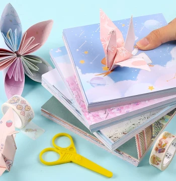 Big Role Origami Paper Specialized for Thousand Paper Cranes Kindergarten Square Folding Paper Children's Handmade Single-Sided Colored Paper Small Floral Cherry Blossom Handmade Paper Cartoon Patterns Double-Sided Two-Color Starry Sky Paper Colored Cards