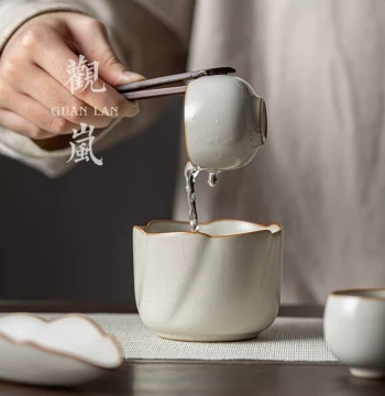 Guanlan Chinese Style Ru Kiln Jian Water Tea Washer, Small Ru Porcelain Water Vessel, Waste Tea Residue Jar, Retro Dry Brew Tea Set, Tea Ceremony Accessories