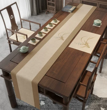 New Chinese Style Waterproof Embroidered Table Runner, Zen Tea Ceremony Mat, Light Luxury High-End Tea Table Fabric Cloth, Long Strip Tea Towel and Flag