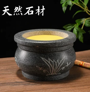 Outdoor Circular Stone Incense Burner - Carved Stone Censer for Burning Incense, Temple and Ancestral Hall Decor