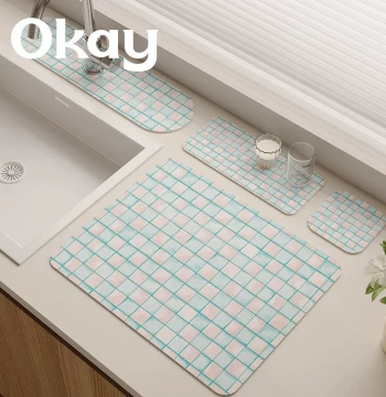 Okay Qingmeng Water Blue Faucet Draining Mat, Countertop Mat, Bathroom Vanity Absorbent Mat, Kitchen Anti-Mold Quick-Dry Mat