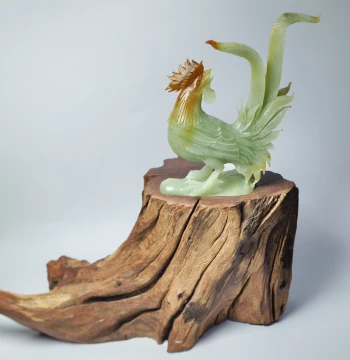 Premium Xiuyan Jade Flower Jade Rooster Figurine – Natural Color-Carved Root Sculpture Base for Home Display, Symbolizing Continuous Success