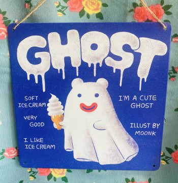 Export to Japan - Cute Ice Cream Ghost Tin Plate Wall Art - Decorative Hanging Picture