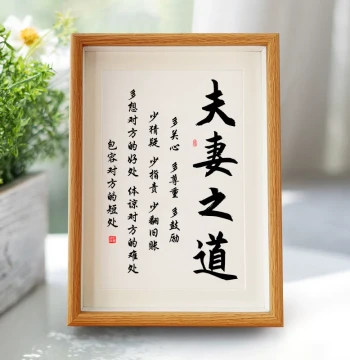 Way of Husband and Wife Family Harmony Calligraphy Frame Tabletop Desktop Decorative Art Piece Living Room Bedroom Wall Hanging
