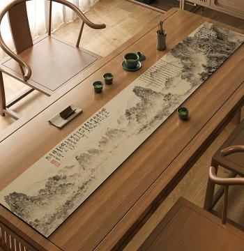 A Thousand Li of Rivers and Mountains Table Runner Tea Mat New Chinese Zen Style Tea Table Pad Cloth Diatomite Water-Absorbing Tea Station Long Strip Tablecloth