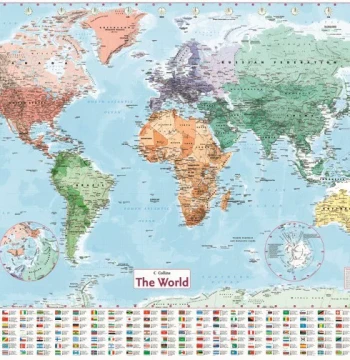 English World Map Coated Paper Double-Sided Laminated Waterproof English World Map