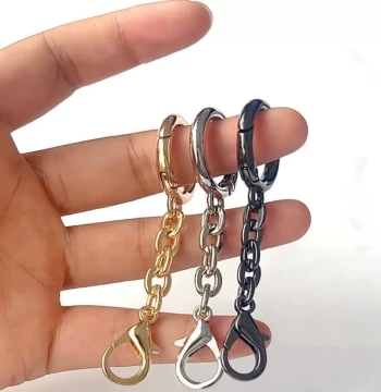 DIY Short Chain with Double Clasps - Electroplated Lobster Clasp, Top/Bottom Opening Metal Jewelry Bag Charm Accessory, Pom-Pom Pendant Ring