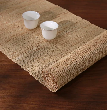 Natural Ramie Table Runner Chinese Ancient Style Handmade Zen Tea Mat Tea Tray Tea Table Pad Minimalist Summer Cloth Table Pad Wabi-Sabi Style