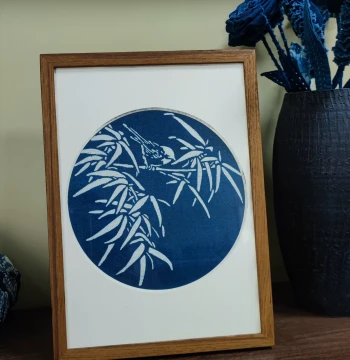 Plant Hand-Dyed Blue Calico Decorative Painting Table Display Solid Teak Wood Frame A4 Tea Table New Chinese Style Creative Niche