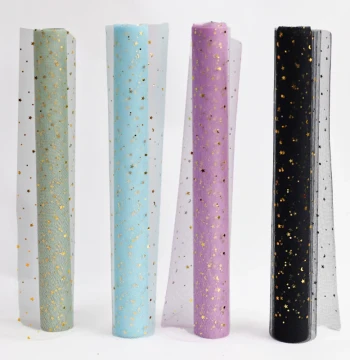 Hot Stamping Gold Star Moon Tulle Fresh Flower Bouquet Wrapping Net Star Moon Mesh Internet-Famous Bouquet Accessories Florist Floral Materials