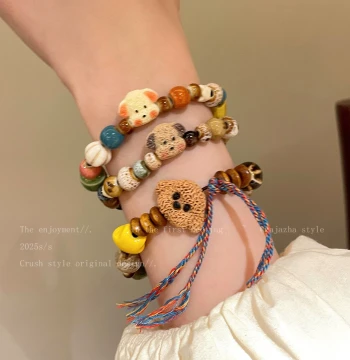 Cute Ceramic Puppy Beaded Bracelet for Women, Light Luxury Niche Exquisite Stacking Hand Chain, High-Aesthetic Student Jewelry for Best Friends