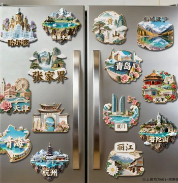 Travel Souvenir Refrigerator Magnets - 3D Metal Landmarks of Chinese Cities like Hangzhou, Qingdao, and Xiamen