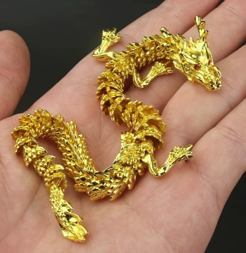 Pure Brass Chinese Dragon Toy - Zodiac Five-Clawed Golden Dragon Handheld Ornament, Movable Desktop Decor for Office