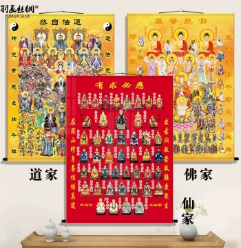 Taoist All-Deities Map - Three Pure Ones Ancestors, Full Hall of Buddhas, Amitabha, All Immortals Portrait, Altar Scroll Hanging Painting