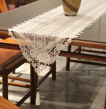European Minimalist Light Luxury White Lace Fabric Coffee Table Dining Table Table Runner TV Cabinet Shoe Cabinet Chest of Drawers Dust Cover Cloth