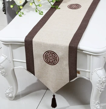 Yibixu Table Runner, New Chinese Modern Minimalist Style, Classical Retro Embroidered Linen Fabric for Coffee Tables