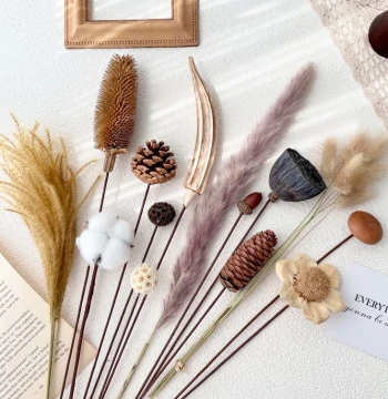 DIY Dried Flower Bouquet Kit with Lotus Pods, Reeds, Cotton, and Pine Cones - Natural Air-Dried Real Flowers for Living Room Decor and Floral Arrangements