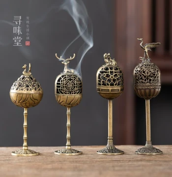 Retro Alloy High-Footed Palace Lantern Incense Burner, Home Indoor Aromatherapy Censer, Creative Small Ornament for Incense Ceremony