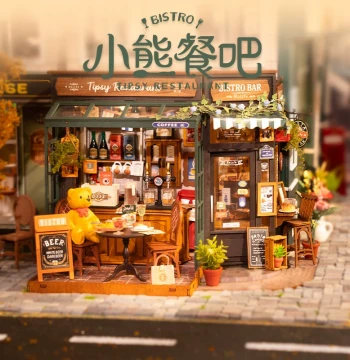 Rolife Little Bear Diner DIY Handmade Dollhouse Art House Miniature Assembly Building Blocks Birthday Gift for Girls